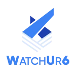 WatchUr6 Cybersecurity stacked logo blue with white stripes